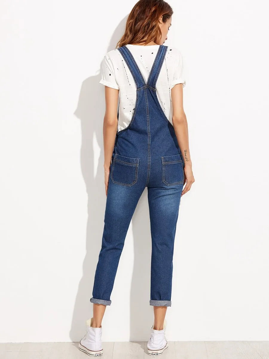 Ripped Denim Dungarees With Pocket Periwinkley Shop