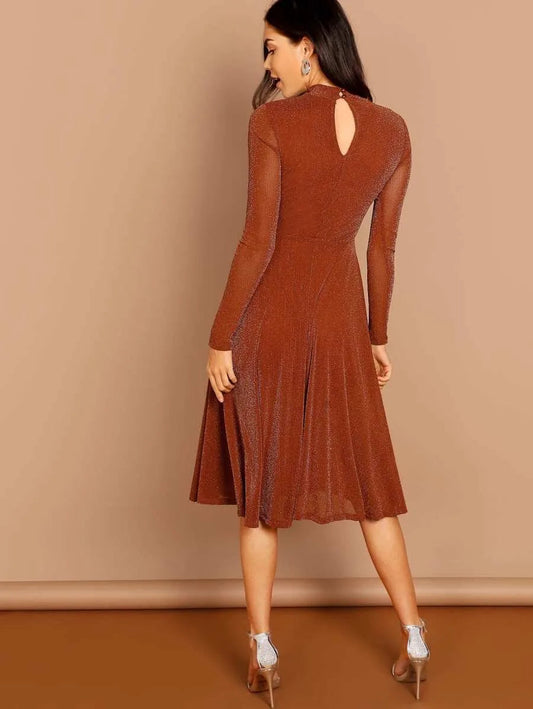 Button Keyhole Mock-neck Glitter Dress Periwinkley Shop