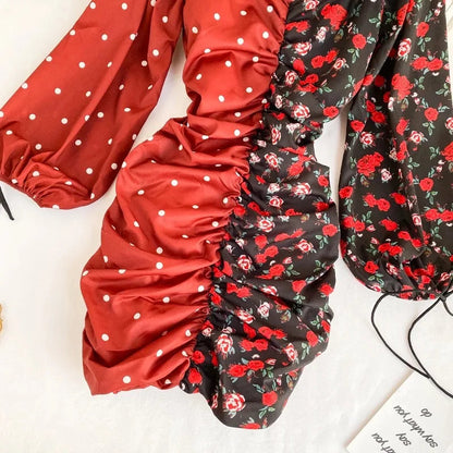 Fashion Patchwork Print Puff Long Sleeve Dress Periwinkley Shop