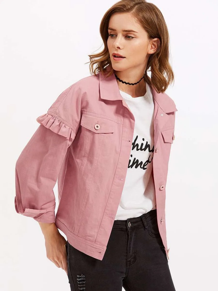 Drop Shoulder Frill Detail Jacket Periwinkley Shop