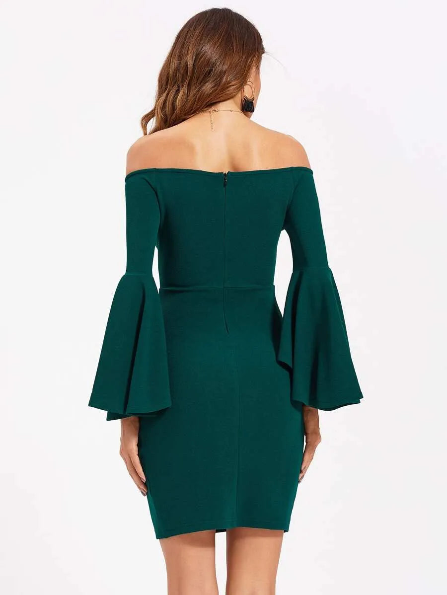 Trumpet sleeve bardot dress Periwinkley Shop