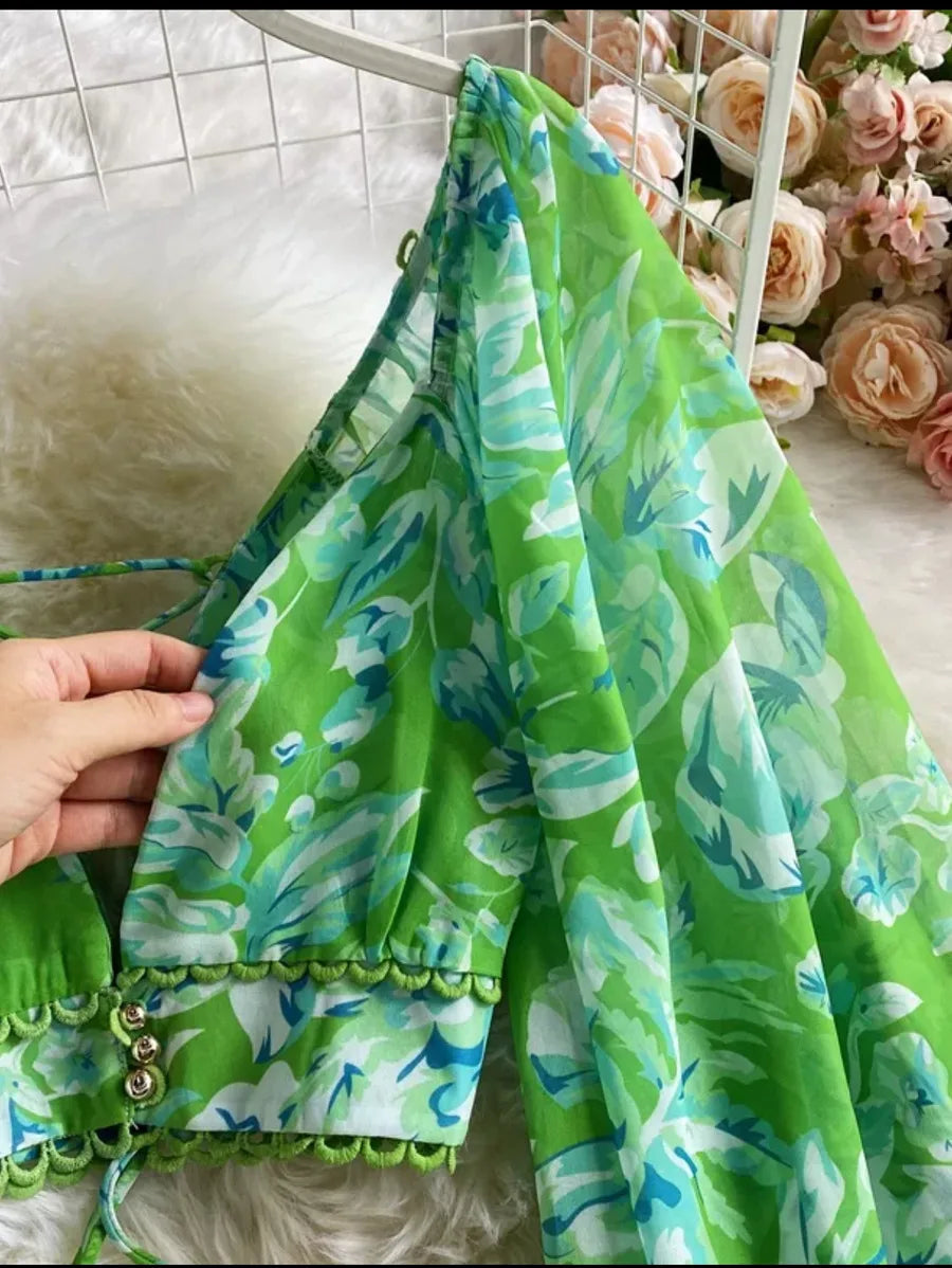Floral print two piece set chiffon dress Periwinkley Shop