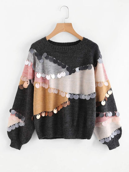 Sequin Decoration Contrast Sweater Periwinkley Shop