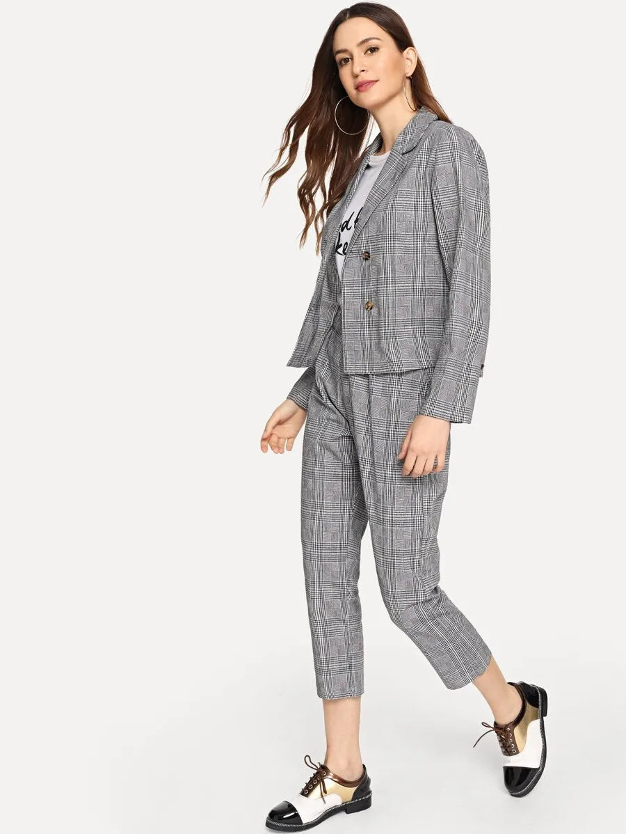 Striped Double Button Blazer With Pants Periwinkley Shop