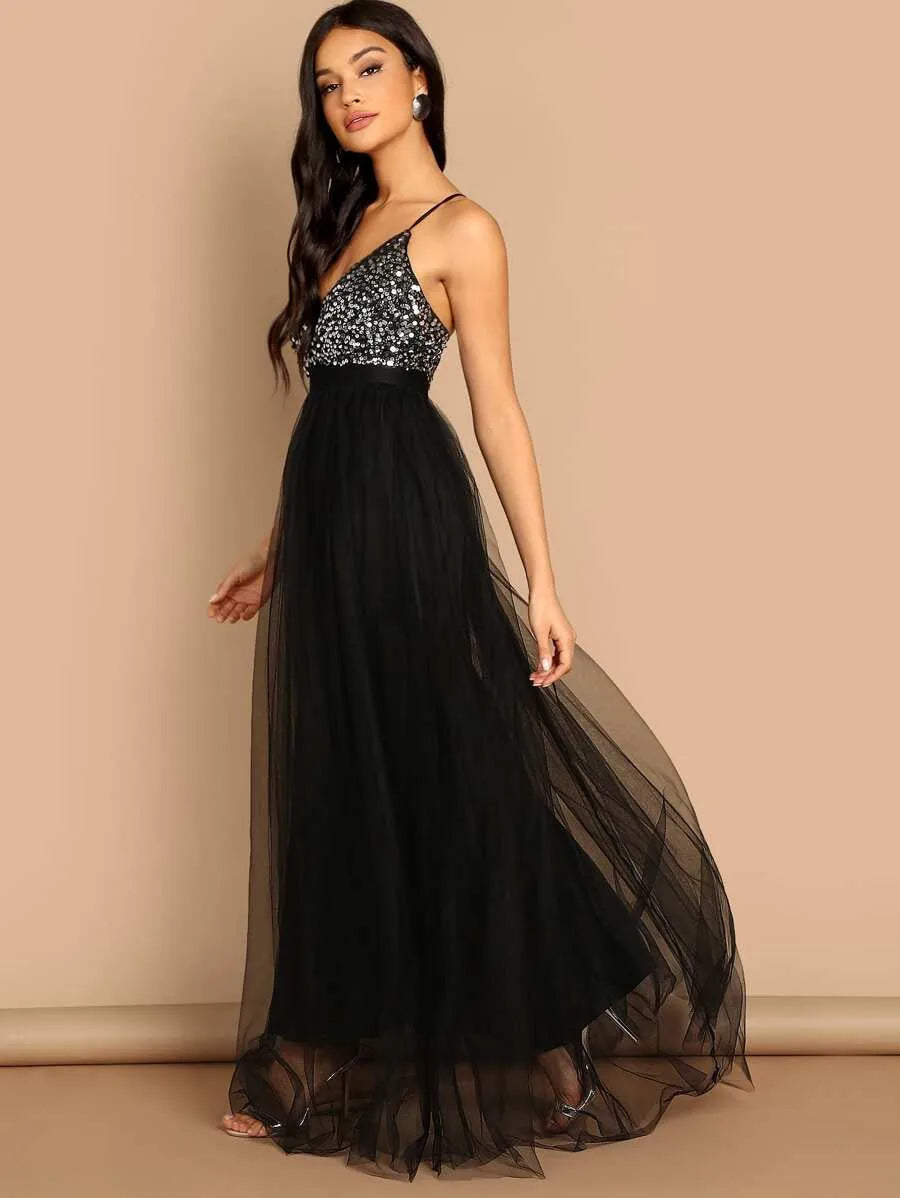 Sequin Top Cami Maxi Tulle Dress Periwinkley Shop