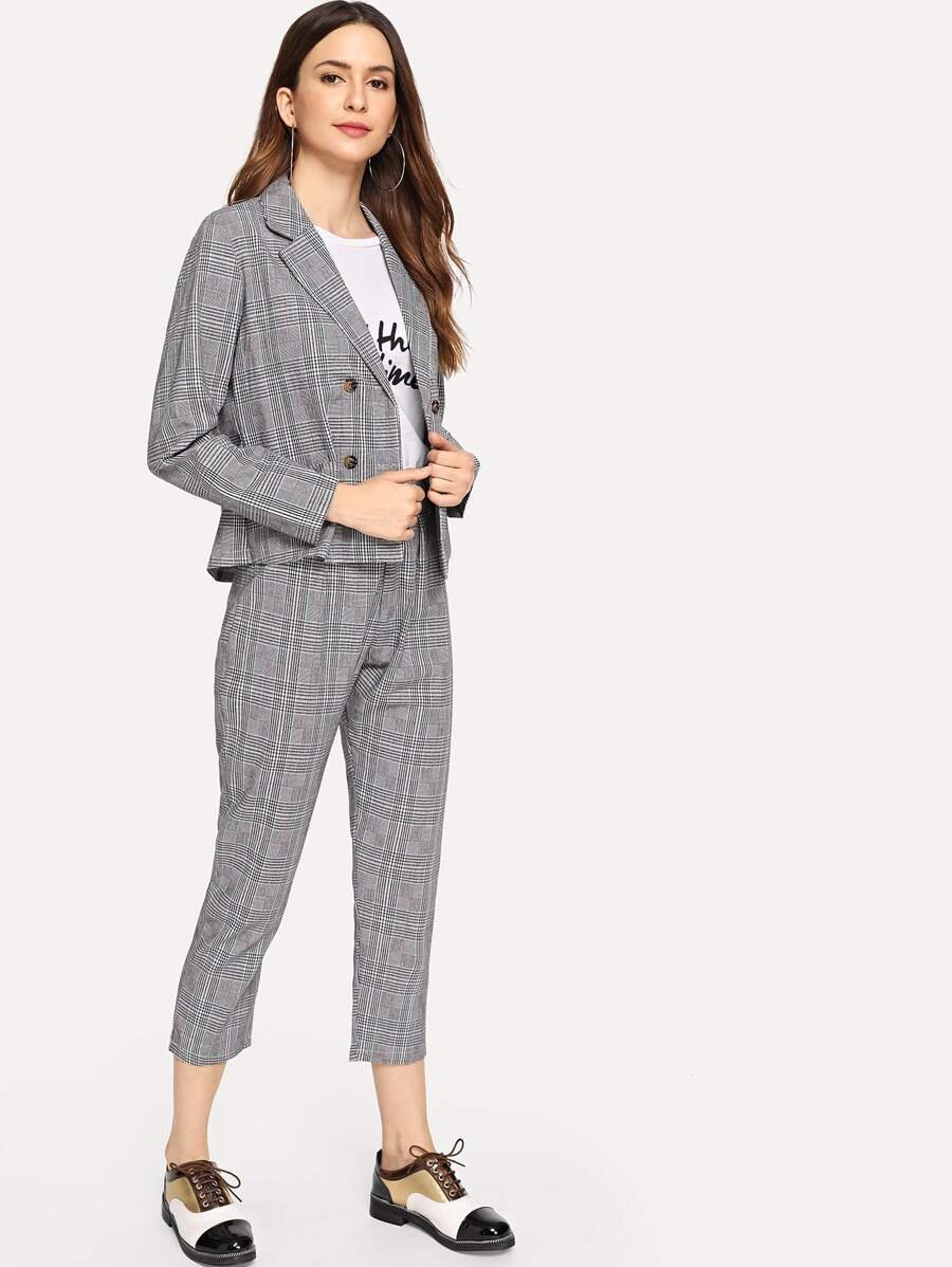 Striped Double Button Blazer With Pants Periwinkley Shop