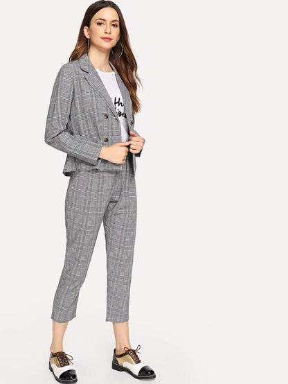 Striped Double Button Blazer With Pants Periwinkley Shop