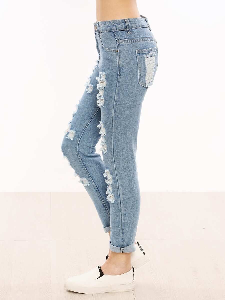 Blue Ripped Cuffed Jeans Periwinkley Shop