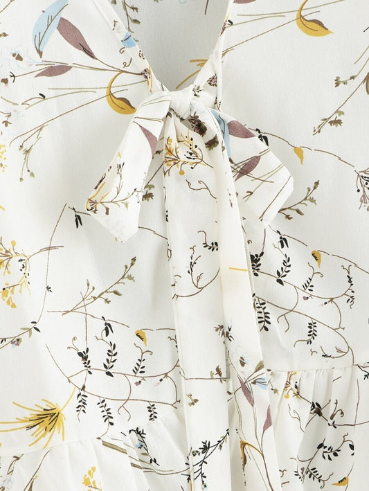 Tie Neck Ruffle Hem Floral Blouse Periwinkley Shop