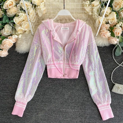 Bling Bling Sequined Short Design Summer Jacket Periwinkley Shop