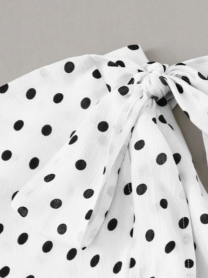 Buttoned Crop Polka Dot Top & Knot Overlap Skirt Set Periwinkley Shop