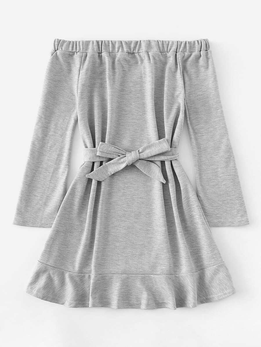 Off Shoulder Self Tie Waist Dress Periwinkley Shop