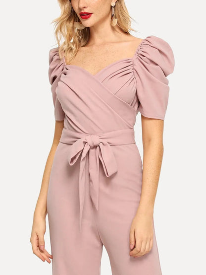 Gathered Sleeve Wrap Ruched Jumpsuit Periwinkley Shop