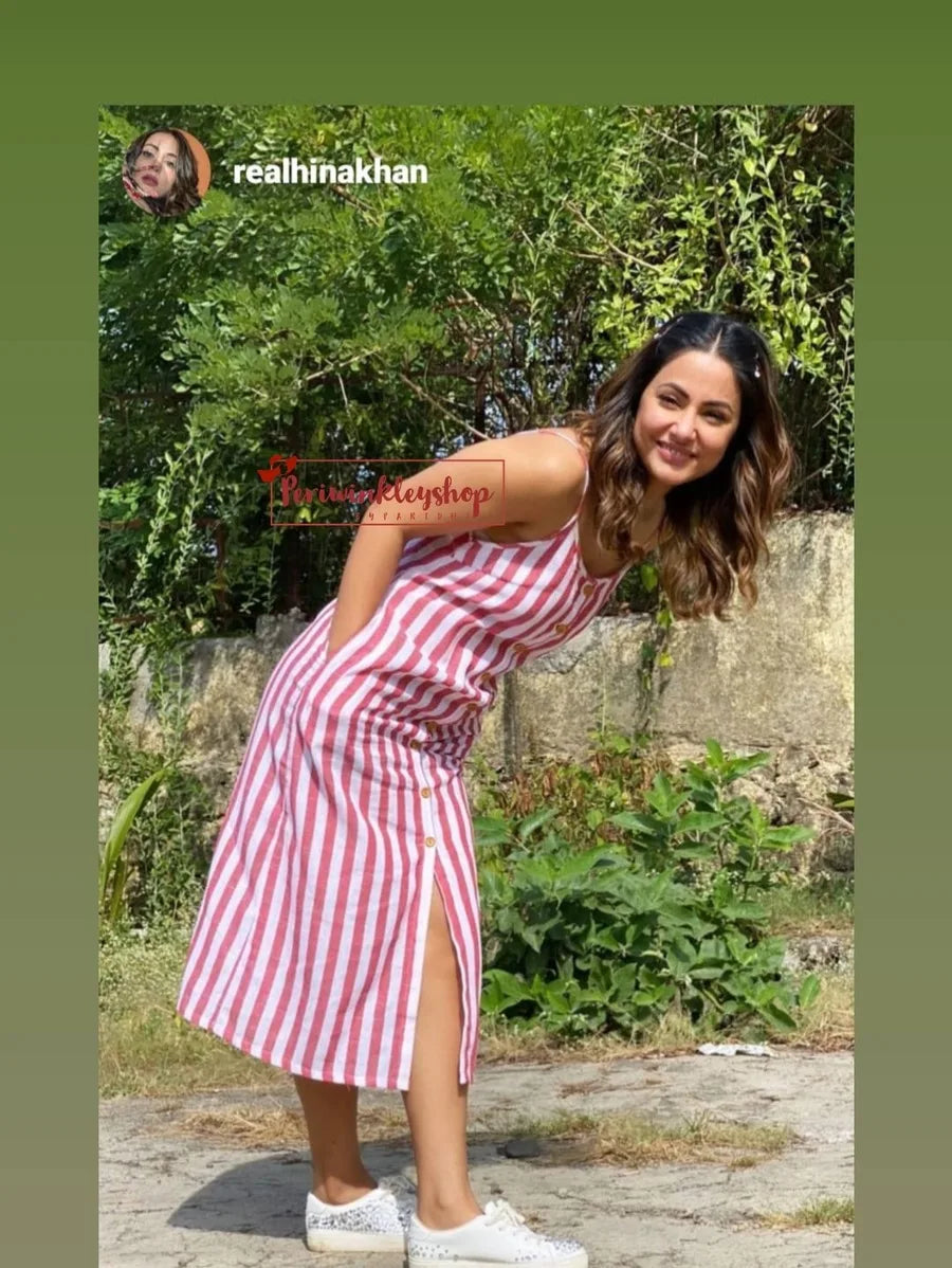 Button Through Self Belt Stripe Cami Dress Periwinkley Shop