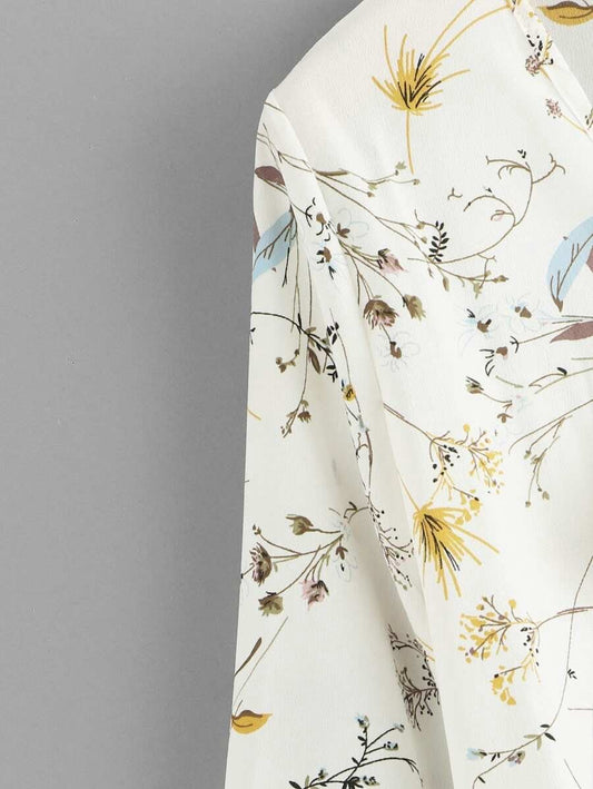 Tie Neck Ruffle Hem Floral Blouse Periwinkley Shop