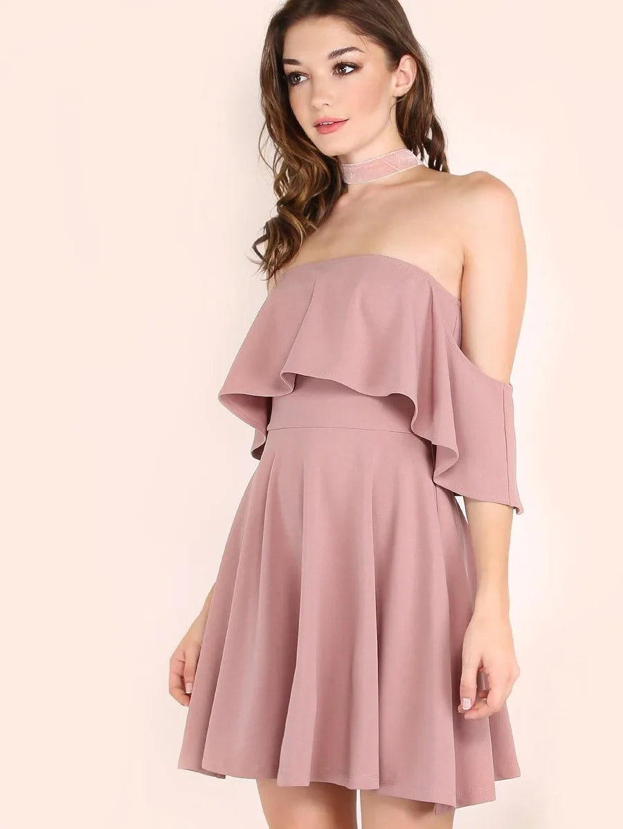 Ruffle Bardot Skater Dress Periwinkley Shop