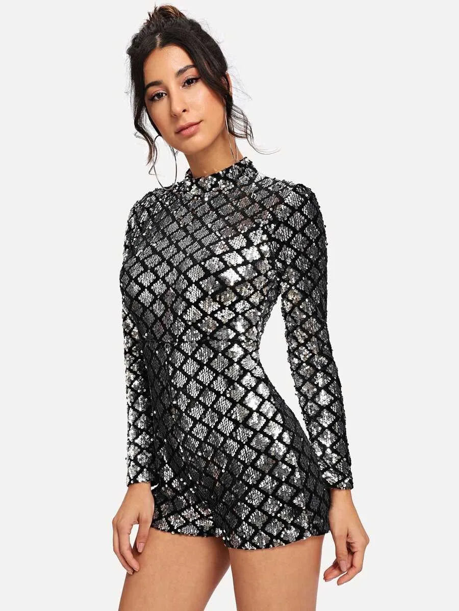 Allover Sequin Zip Back Jumpsuit Periwinkley Shop