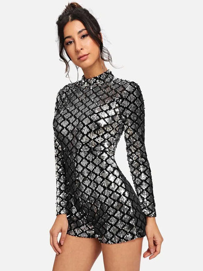 Allover Sequin Zip Back Jumpsuit Periwinkley Shop