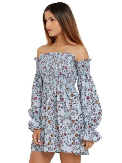 Smoked Floral Off Shoulder Dress Periwinkley Shop