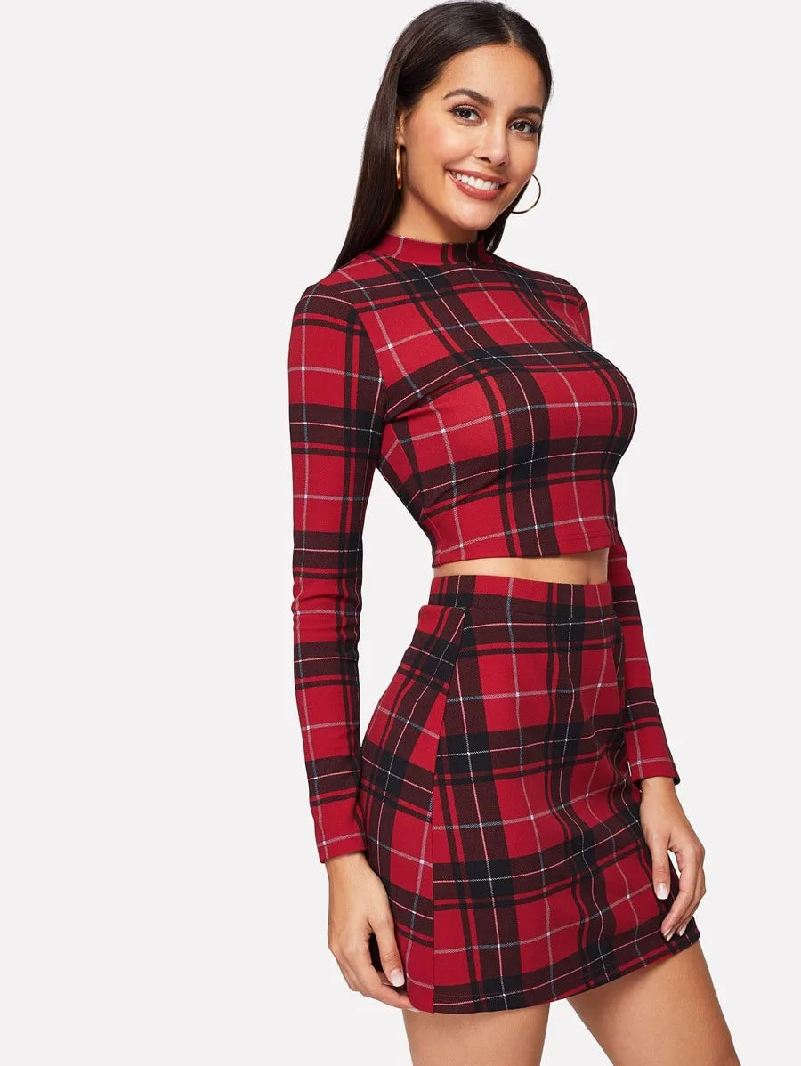 Plaid Skinny Top & Skirt Set Periwinkley Shop
