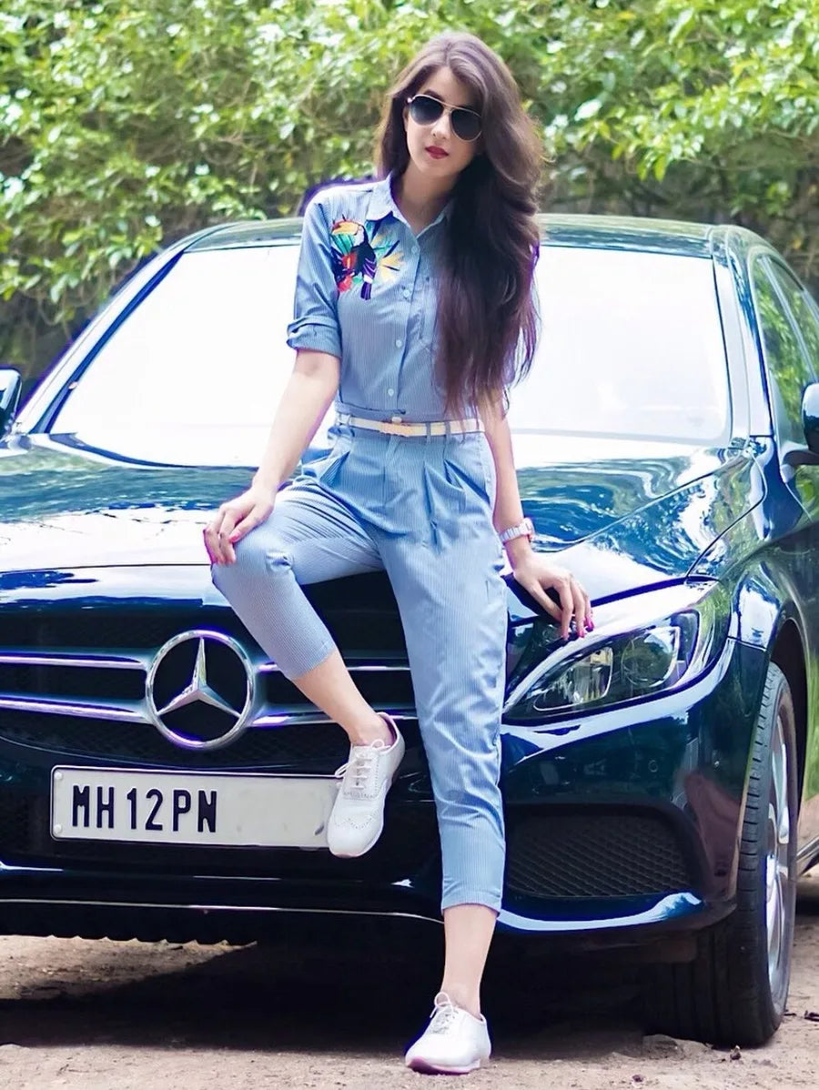 Embroidered pin stripe set Periwinkley Shop