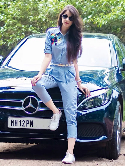 Embroidered pin stripe set Periwinkley Shop