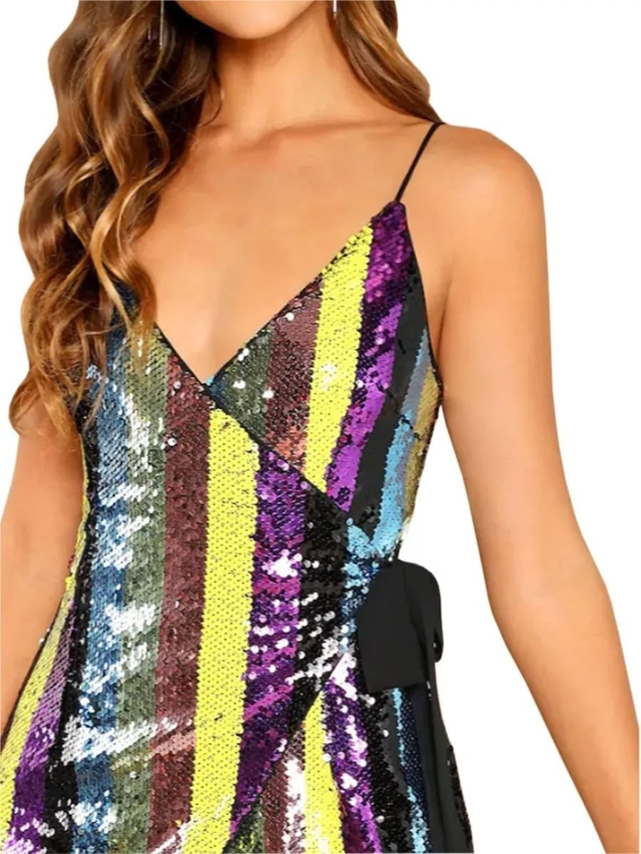 block striped sequin wrap cami dress Periwinkley Shop