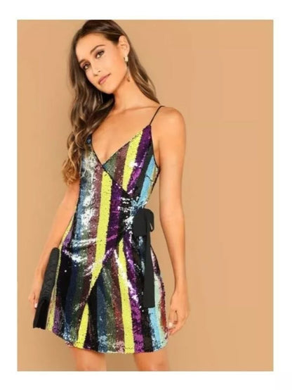 block striped sequin wrap cami dress Periwinkley Shop