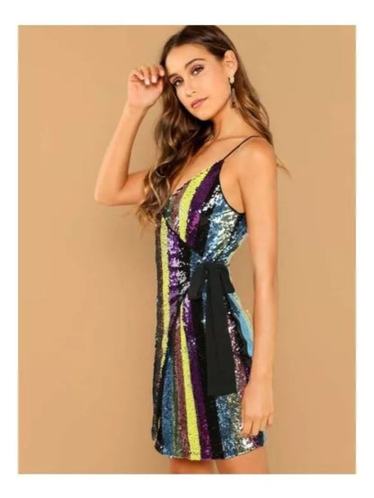 block striped sequin wrap cami dress Periwinkley Shop