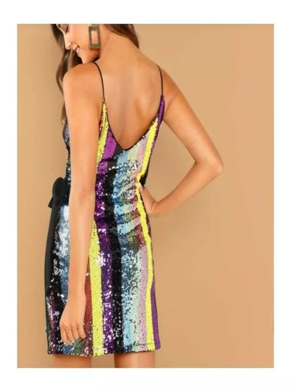 block striped sequin wrap cami dress Periwinkley Shop