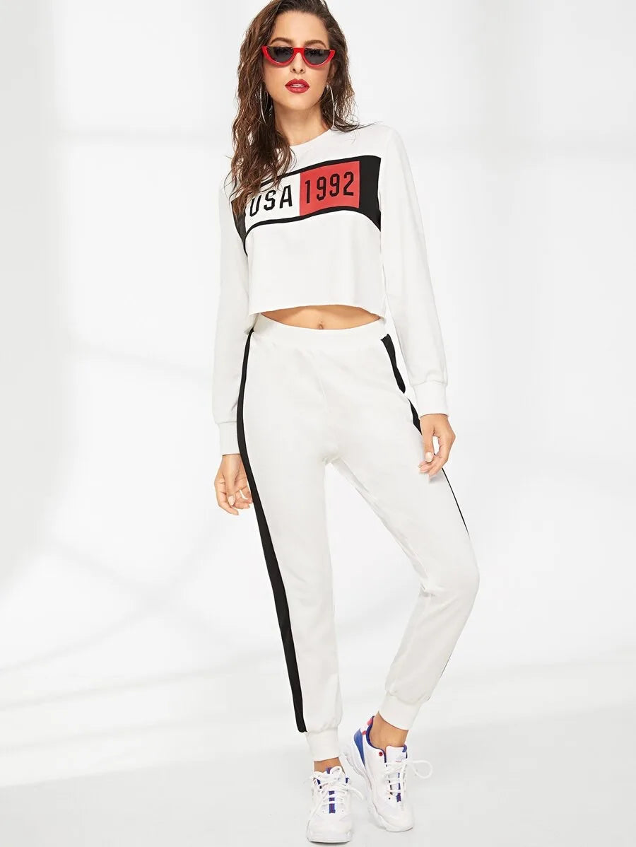 Mixed print crop top and sweatpants set Periwinkley Shop