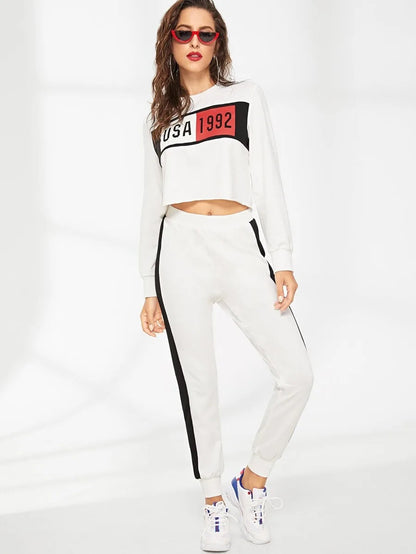 Mixed print crop top and sweatpants set Periwinkley Shop