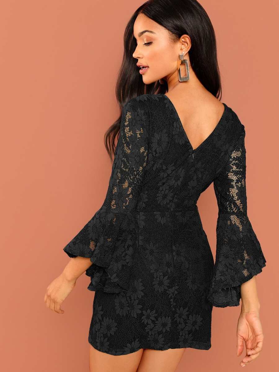 Flounce Sleeve Guipure Lace Dress Periwinkley Shop