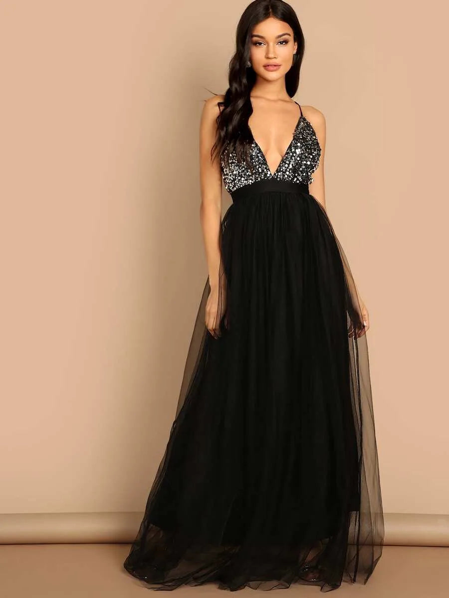 Sequin Top Cami Maxi Tulle Dress Periwinkley Shop