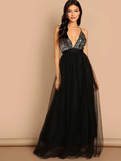 Sequin Top Cami Maxi Tulle Dress Periwinkley Shop
