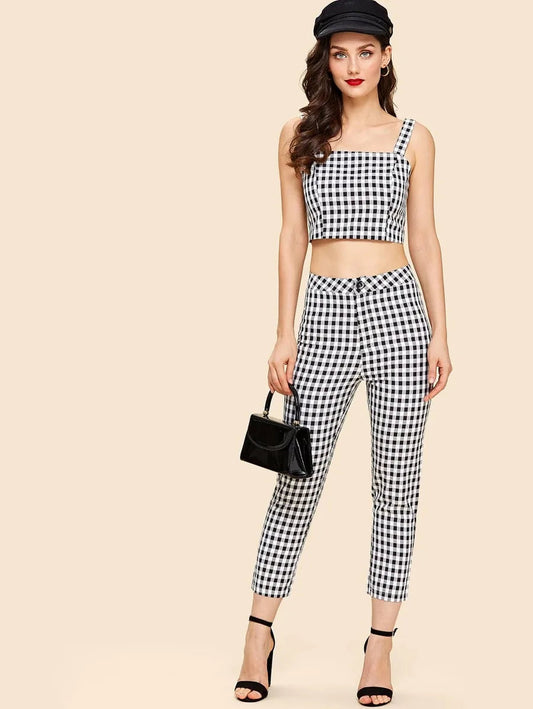 Plaid Crop Cami Top With Pants Periwinkley Shop