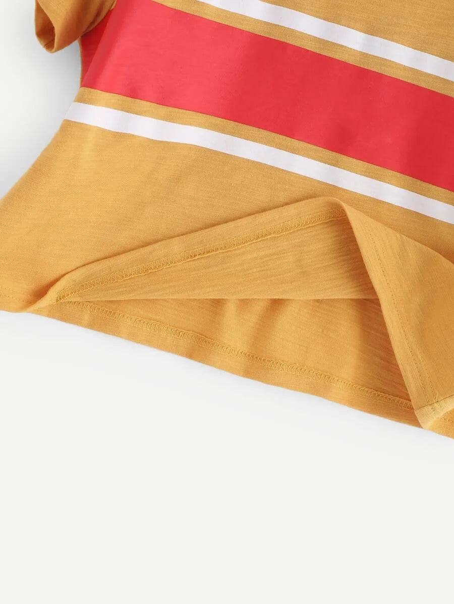 Contrast Striped  Crop Tee Periwinkley Shop