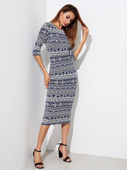 Tribal Print Form Fitting Dress Periwinkley Shop