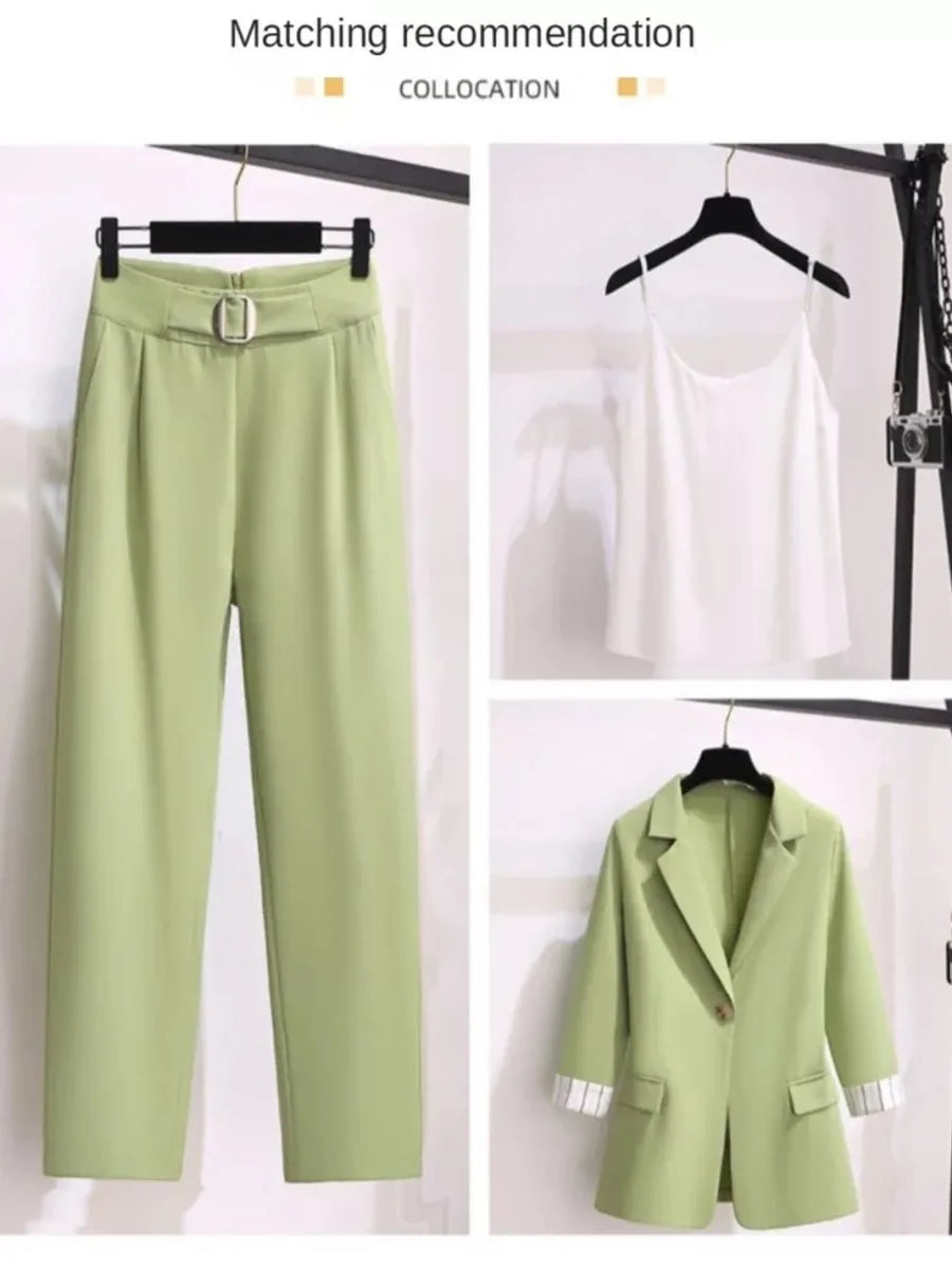 Three-piece Korean Elegant Top Blazers Coat Trousers Set Periwinkley Shop