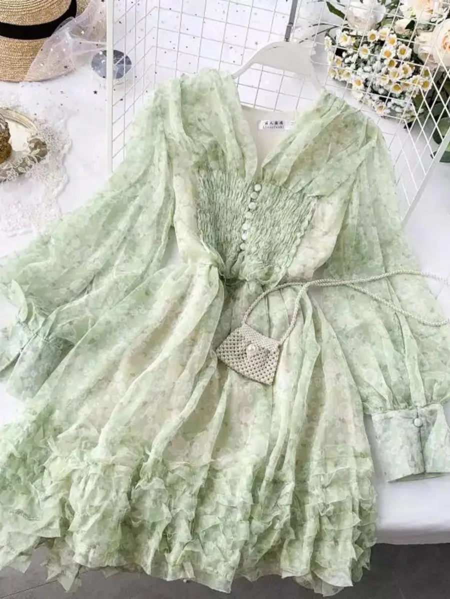 Retro Immortal V Neck Slim Sweet Short Dress Periwinkley Shop