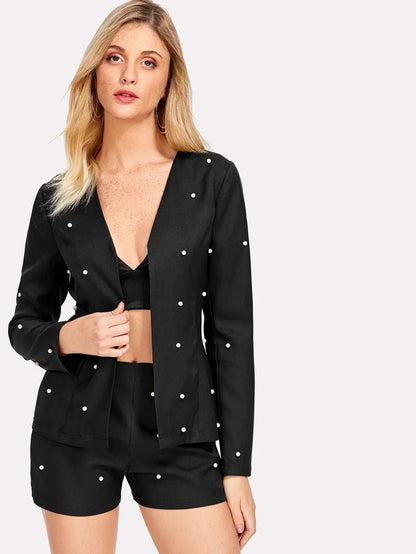 Pearl Beading Blazer With Shorts Periwinkley Shop