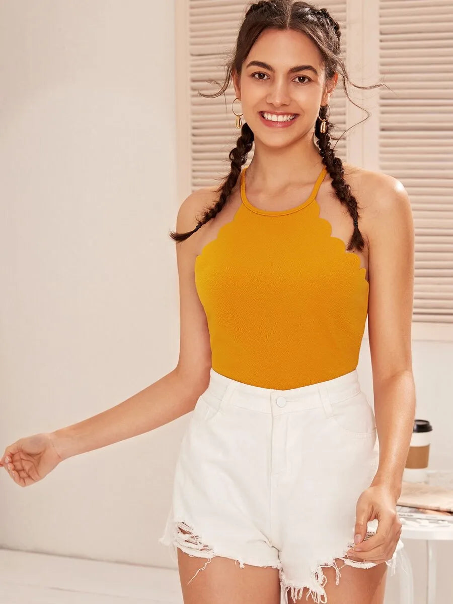 Scallop Trim Halter Top Periwinkley Shop