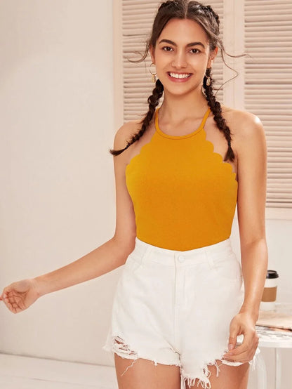 Scallop Trim Halter Top Periwinkley Shop