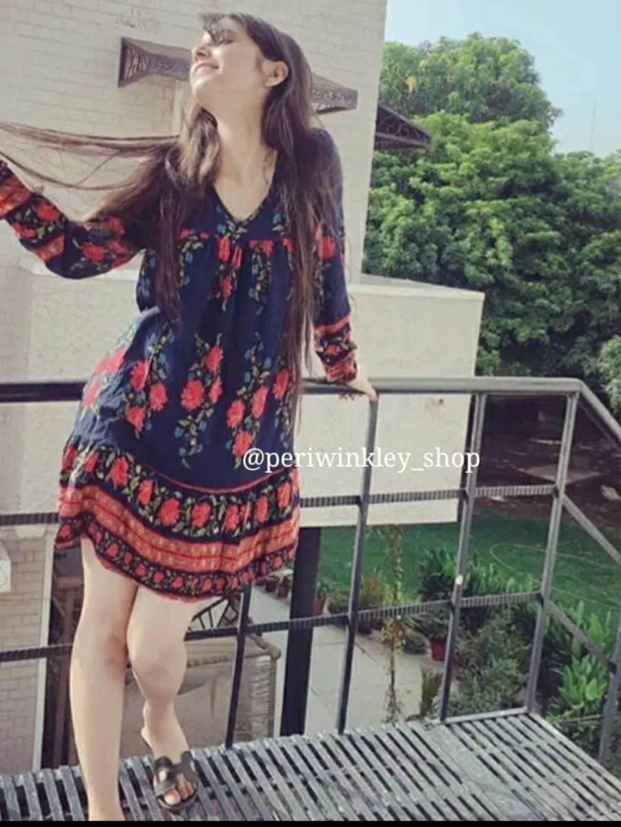 Botanical Print Pep Hem Dress Periwinkley Shop