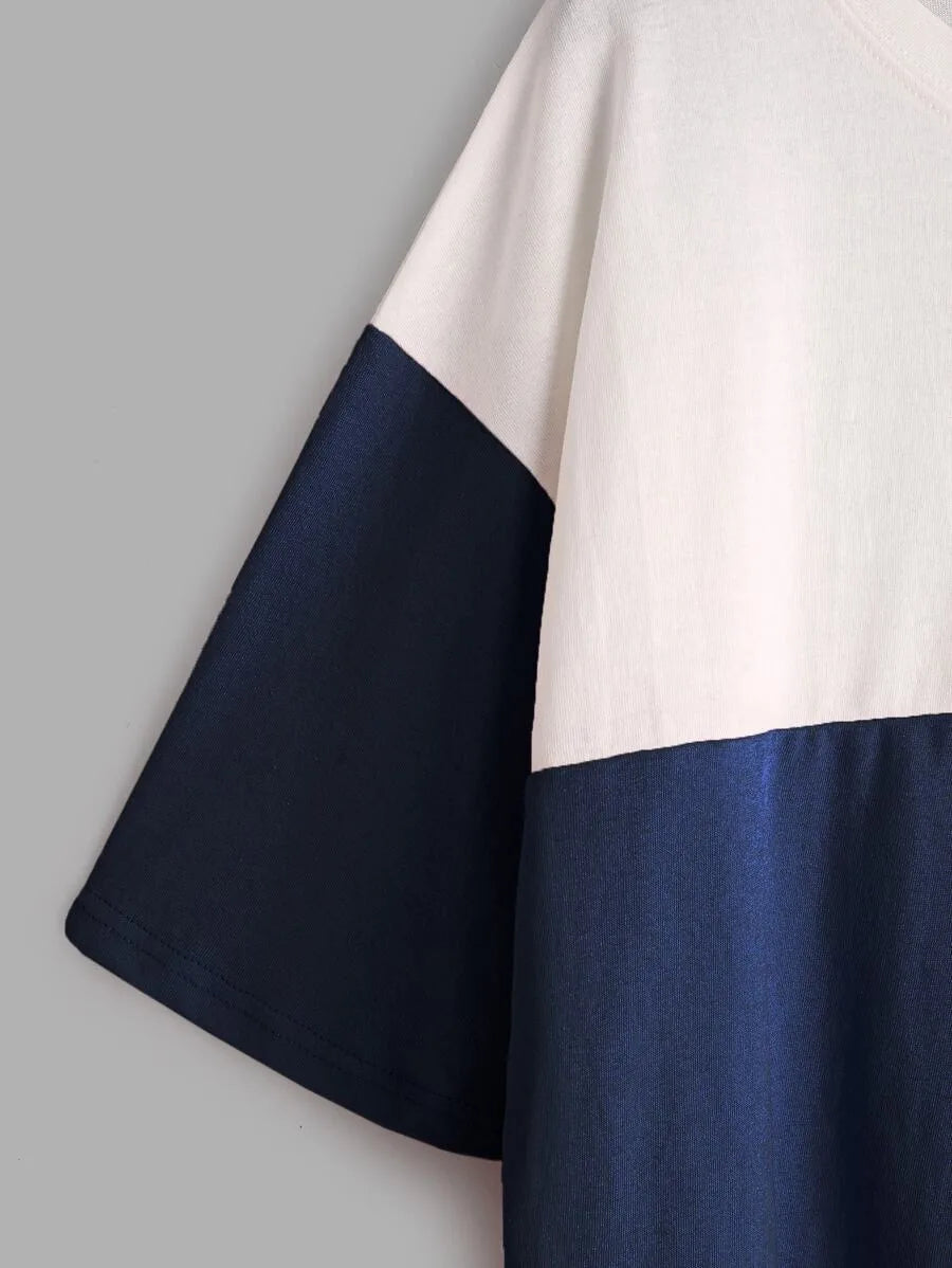 Color Block Dip Hem T-shirt Periwinkley Shop