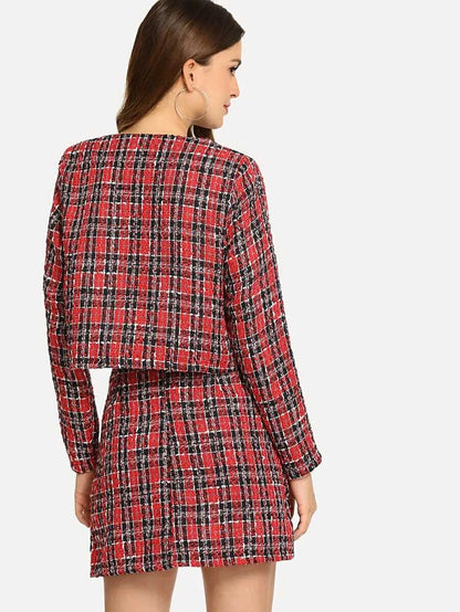 Button Up Plaid Tweed Coat and Skirt Co-ord Periwinkley Shop