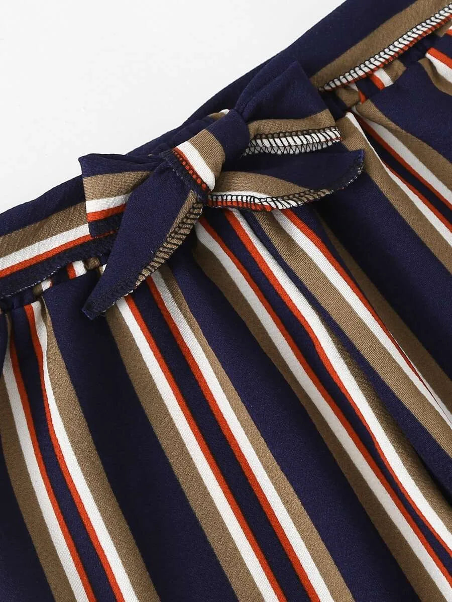 Block Striped Tie Detail Wide Leg Pants Periwinkley Shop