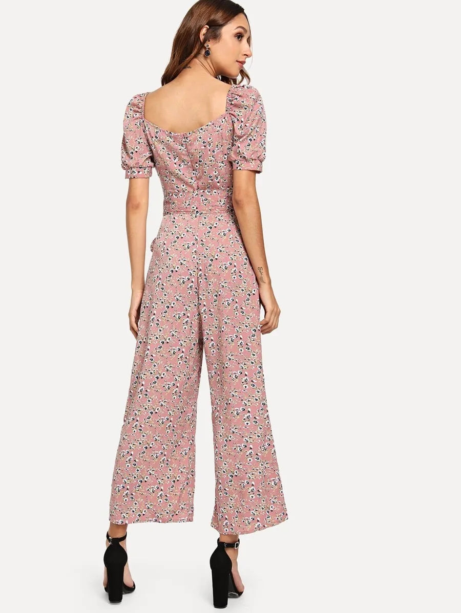 Daisy print wide leg jumpsuit Periwinkley Shop