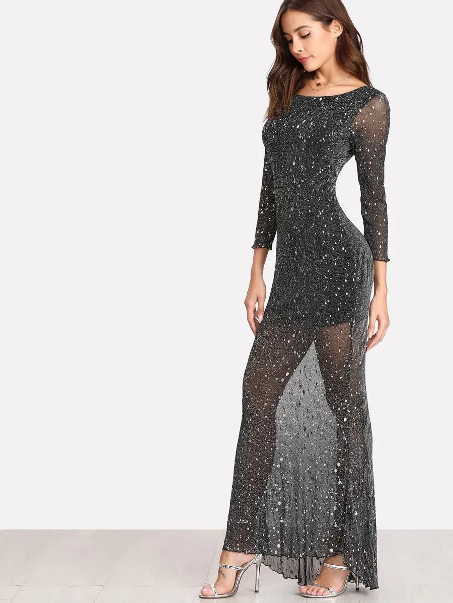 Lettuce Edge Low Back Sparkle Maxi Dress Periwinkley Shop