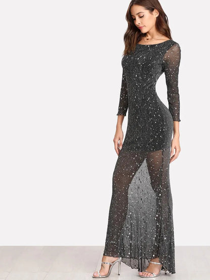 Lettuce Edge Low Back Sparkle Maxi Dress Periwinkley Shop
